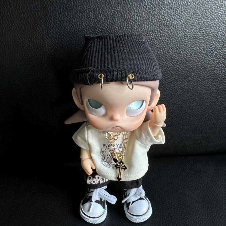 Zsiga BJD 1/8 Urban Style Set: White Tee, POPEYE Pants & Gold Chain Outfit - Image 4