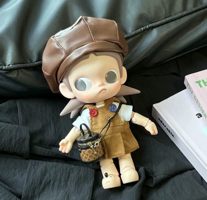 Vintage Brown Corduroy BJD Outfit Set with Beret & Crossbody Bag for 1/8 Scale Dolls - Image 1