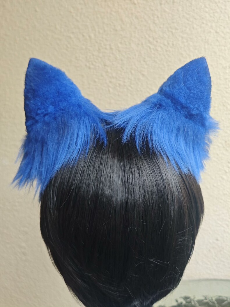 Handmade Blue Faux Fur Dog Ears – Pink & White Detail - Image 5