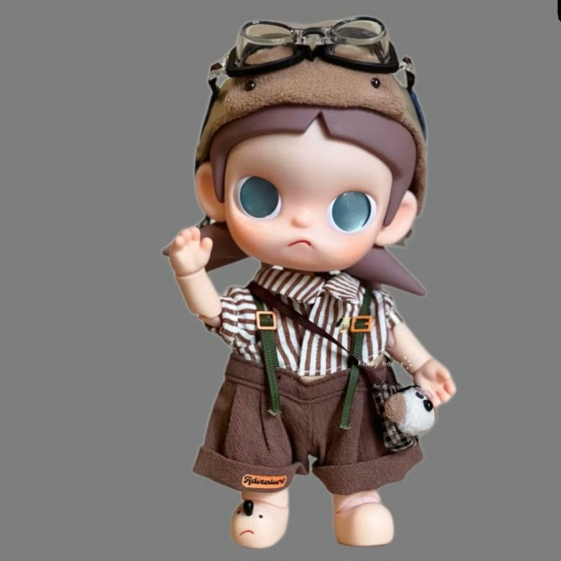 Zsiga BJD 1/8 Doll Adventure-Ready Camping Outfit Set: Hat, Striped Shirt, Suspenders, Bag & Glasses - Image 2