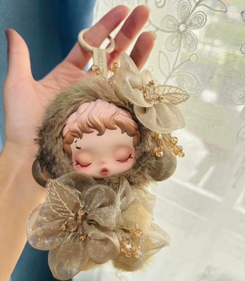 Luxurious Skullpanda Doll Outfit - Plush Floral Embellished Elegance with Metallic Accents for Collectors - Image 1