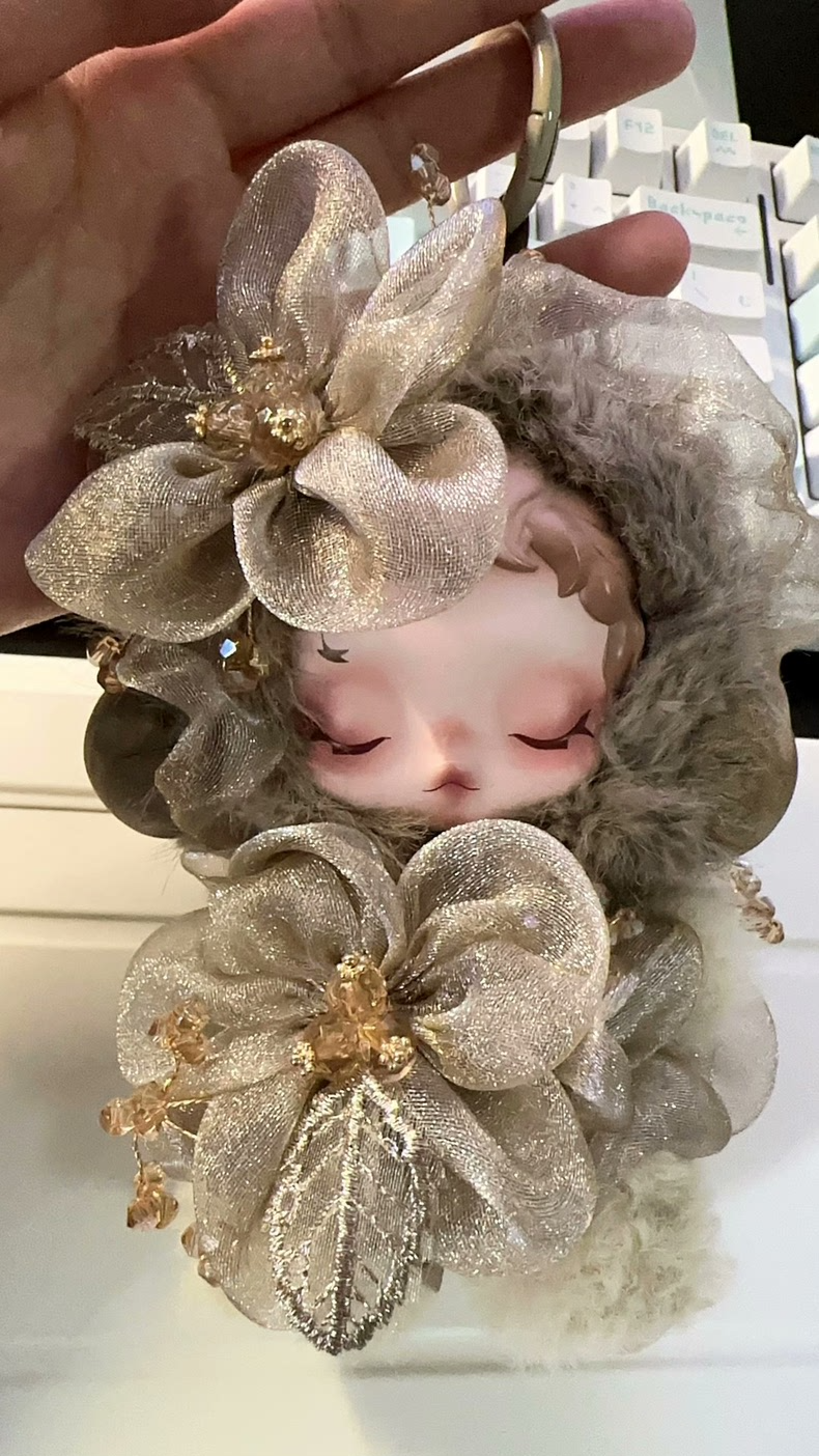 Luxurious Skullpanda Doll Outfit - Plush Floral Embellished Elegance with Metallic Accents for Collectors - Image 3