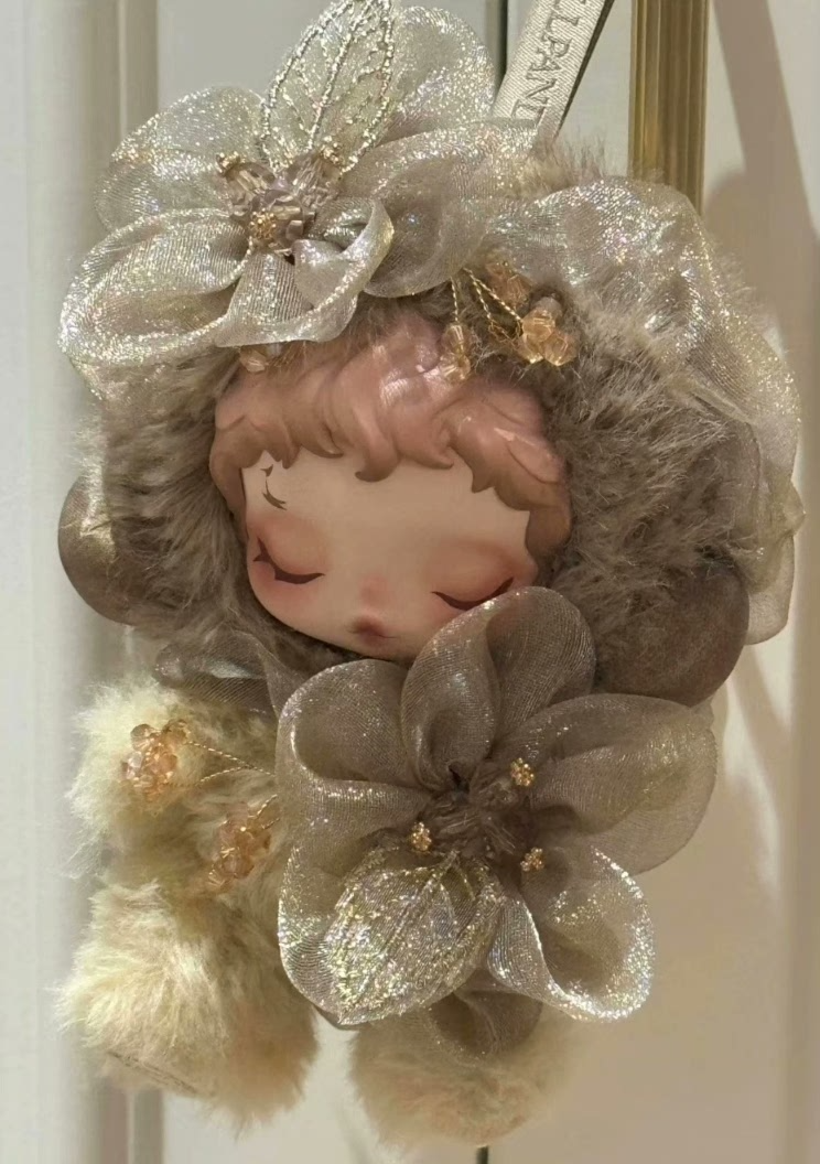 Luxurious Skullpanda Doll Outfit - Plush Floral Embellished Elegance with Metallic Accents for Collectors - Image 4