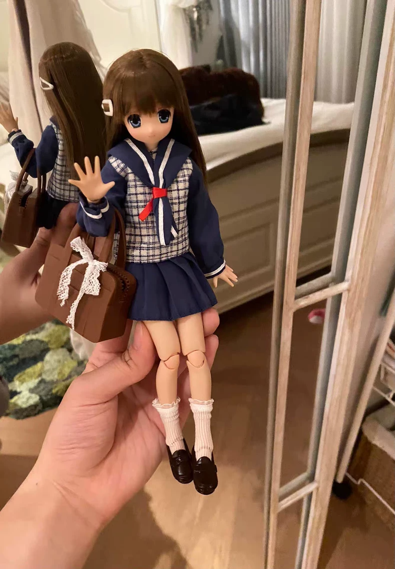 BLYTHE OB22 OB24 Sailor Outfit Navy Plaid Premium Handmade Doll Clothes w/Hat & Bag - Image 1