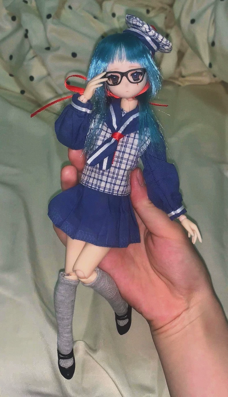 BLYTHE OB22 OB24 Sailor Outfit Navy Plaid Premium Handmade Doll Clothes w/Hat & Bag - Image 5