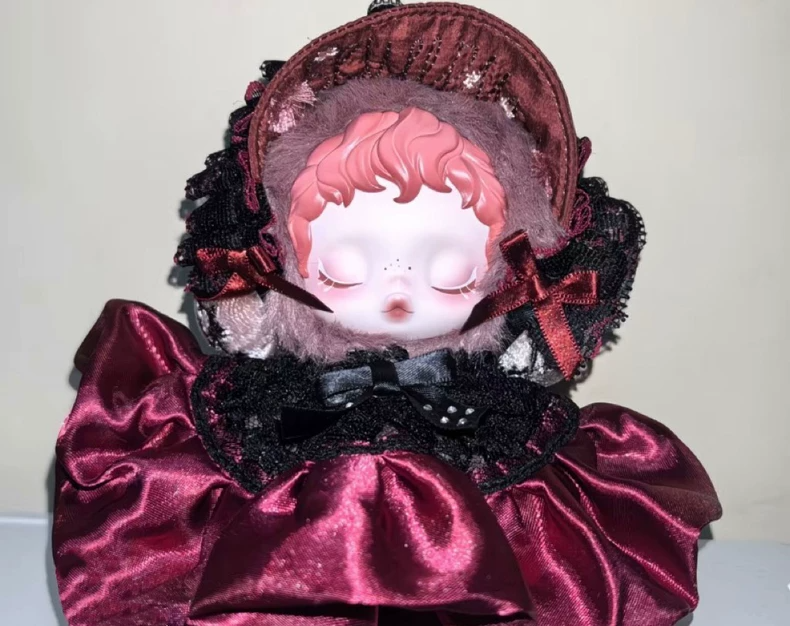 Luxury Skullpanda Burgundy Satin & Lace Outfit - Elegant Doll Fashion for Collectors - Image 1