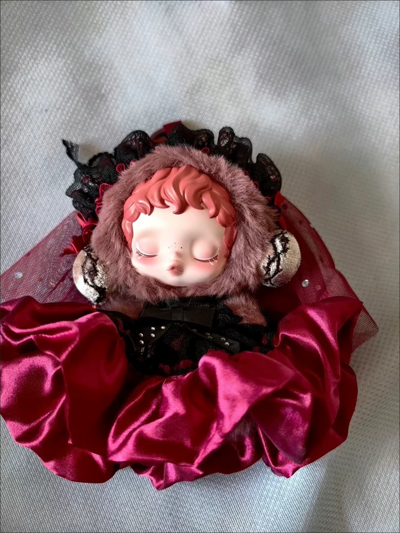 Luxury Skullpanda Burgundy Satin & Lace Outfit - Elegant Doll Fashion for Collectors - Image 3