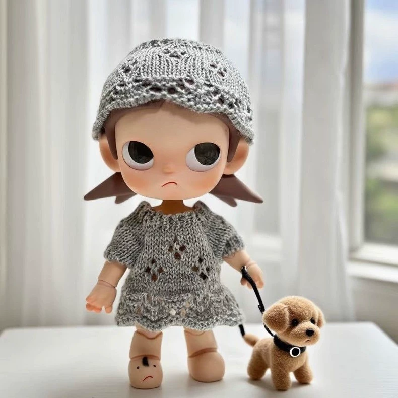 Zsiga BJD 1/8 Doll Outfit - Elegant Gray Knit Dress & Hat with Lace Details for Collectors - Image 1