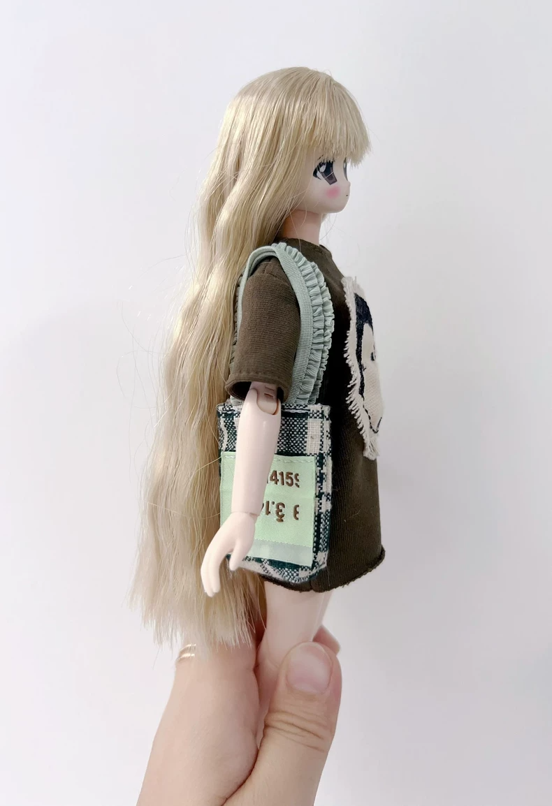 Charming BLYTHE Doll Outfit Set: Earth Tone Embroidered T-Shirt & Plaid Bag for ob22 ob24 Azone Dolls - Image 2