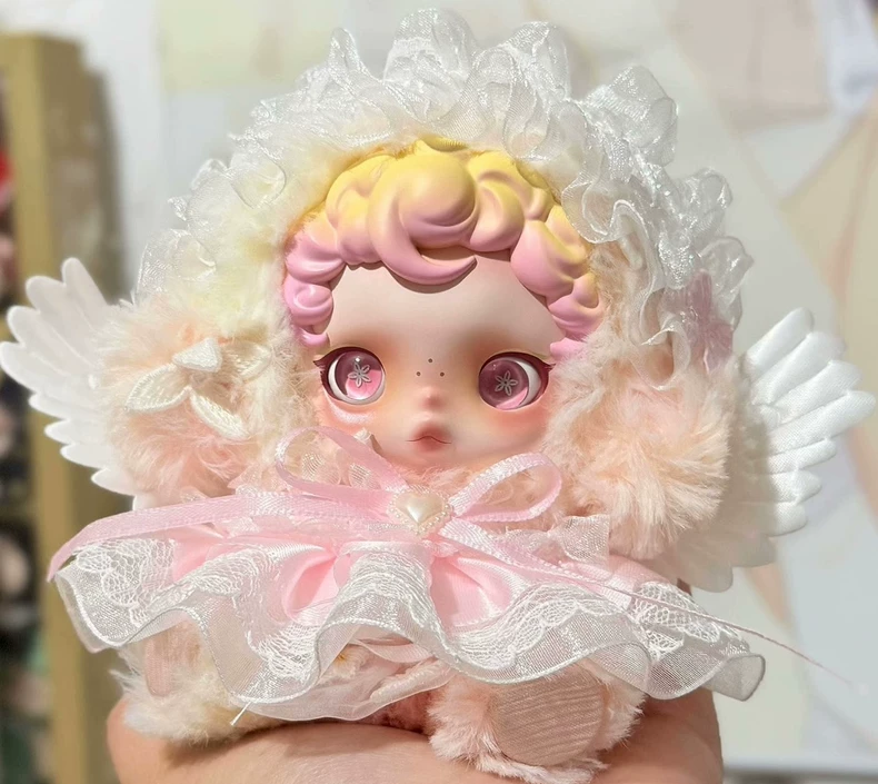 Exquisite Skullpanda Winter Symphony Outfit – Angelic Lace Dress with Wings, Pastel Collectible Fashion - Image 1