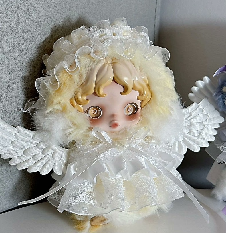 Exquisite Skullpanda Winter Symphony Outfit – Angelic Lace Dress with Wings, Pastel Collectible Fashion - Image 2