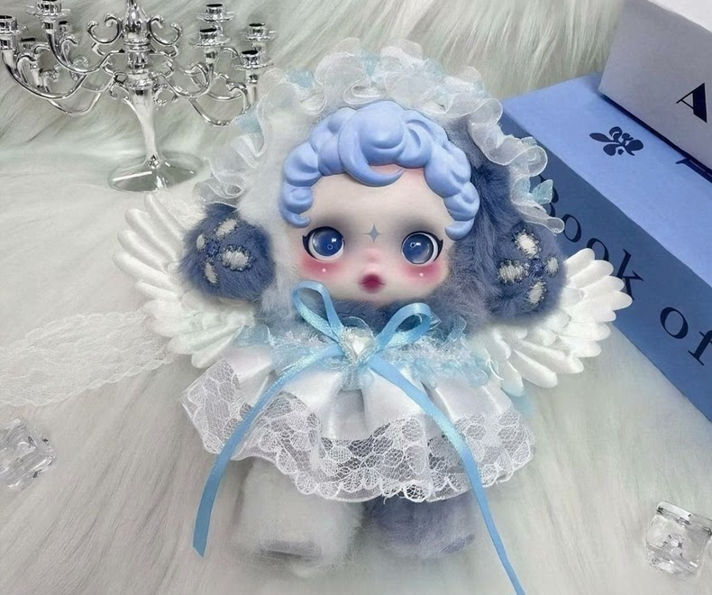 Exquisite Skullpanda Winter Symphony Outfit – Angelic Lace Dress with Wings, Pastel Collectible Fashion - Image 3