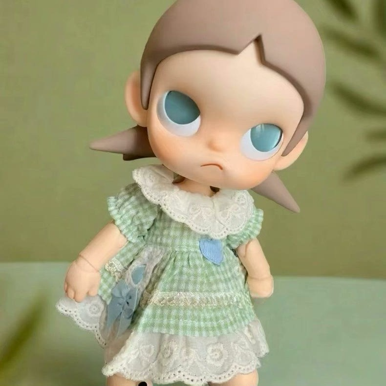 Exquisite Zsiga BJD 1/8 Doll Outfit - Vibrant Green & Purple Lace Dress with Checkered Pattern & Layered Skirt for Collectors - Image 1