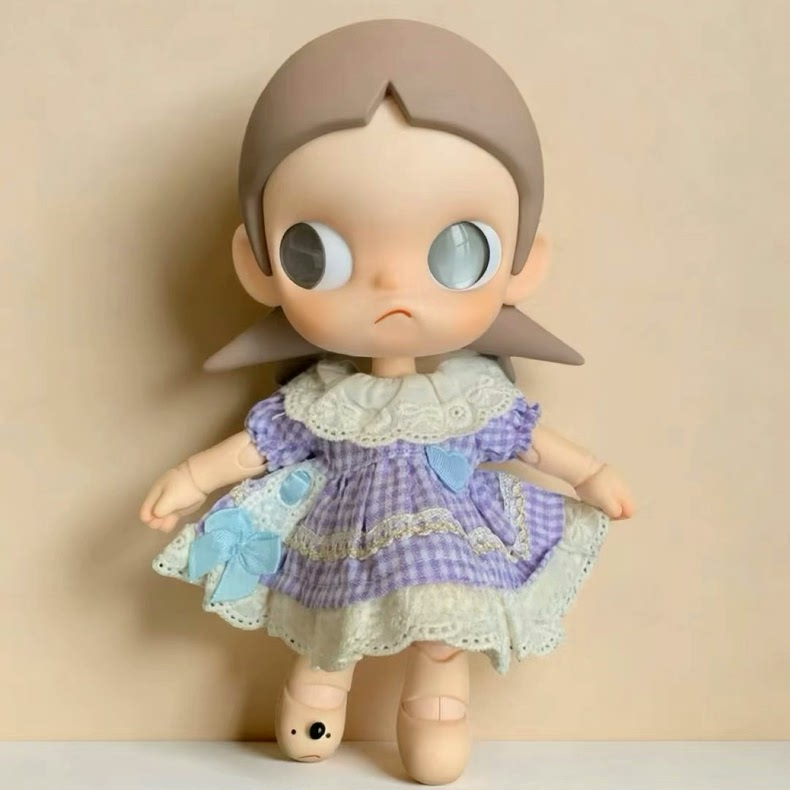 Exquisite Zsiga BJD 1/8 Doll Outfit - Vibrant Green & Purple Lace Dress with Checkered Pattern & Layered Skirt for Collectors - Image 3