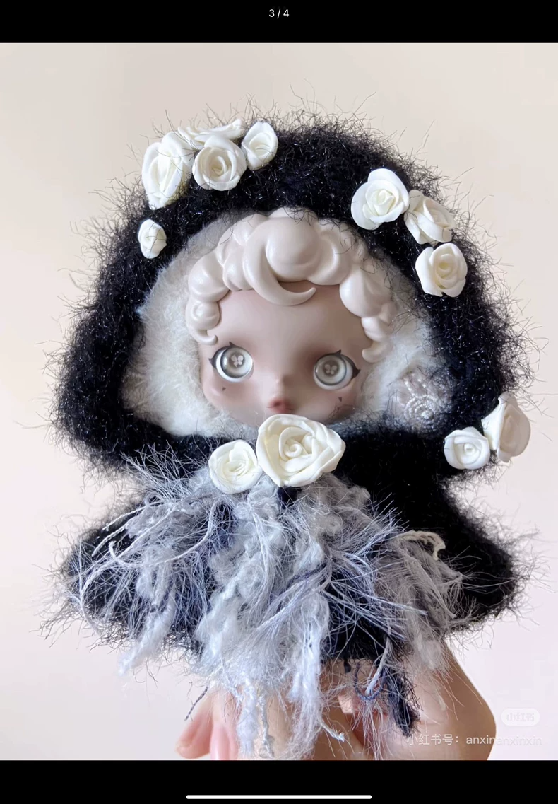Skullpanda Plush Outfit for Collectible Figures - Elegant Black & White Doll Clothes with Metallic Accents - Image 2