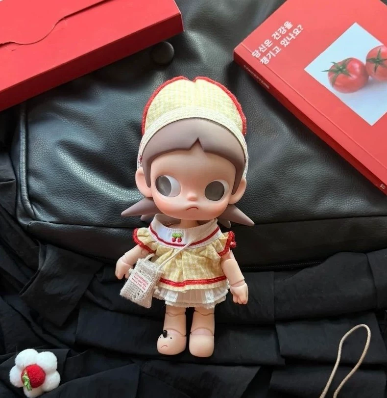 Charming BJD Doll Picnic Outfit - Cherry Embroidered Plaid Dress Set with Headband & Knit Bag for Zsiga Dolls - Image 4
