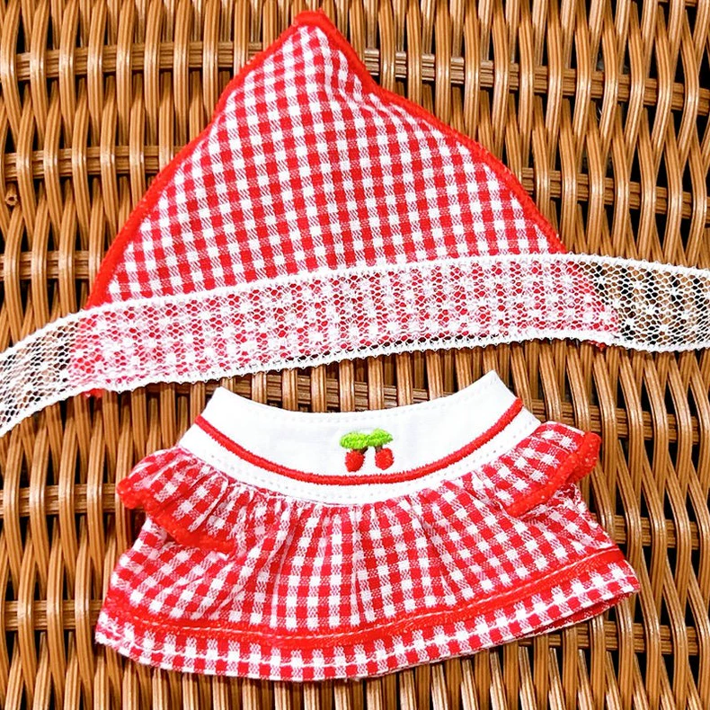 Charming BJD Doll Picnic Outfit - Cherry Embroidered Plaid Dress Set with Headband & Knit Bag for Zsiga Dolls - Image 7
