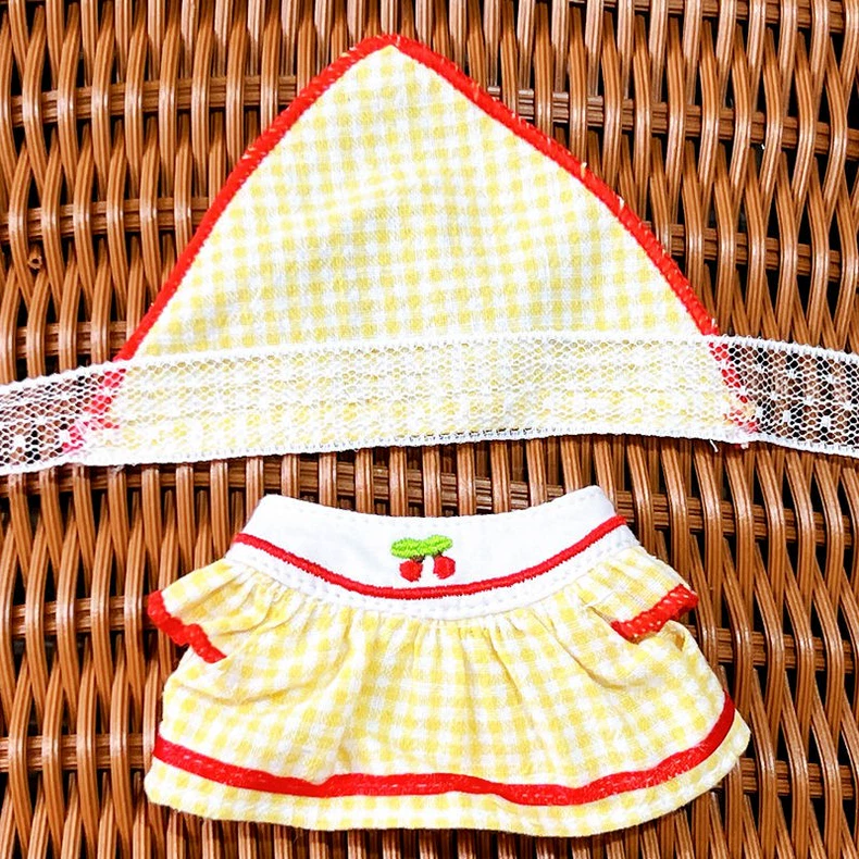 Charming BJD Doll Picnic Outfit - Cherry Embroidered Plaid Dress Set with Headband & Knit Bag for Zsiga Dolls - Image 8