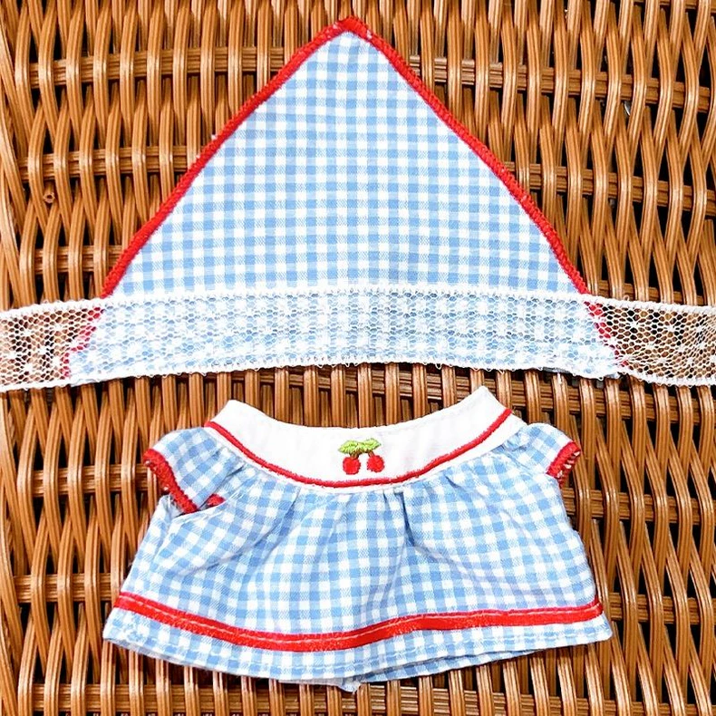 Charming BJD Doll Picnic Outfit - Cherry Embroidered Plaid Dress Set with Headband & Knit Bag for Zsiga Dolls - Image 9