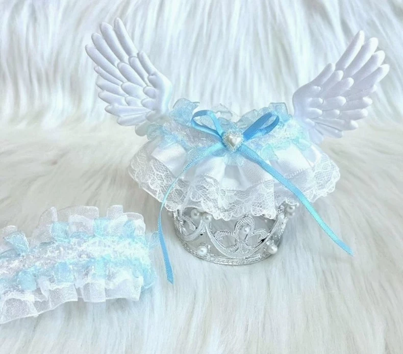 Whimsical Angelic Lace Outfit for Skullpanda – Plush Wings & Detachable Crown - Image 2