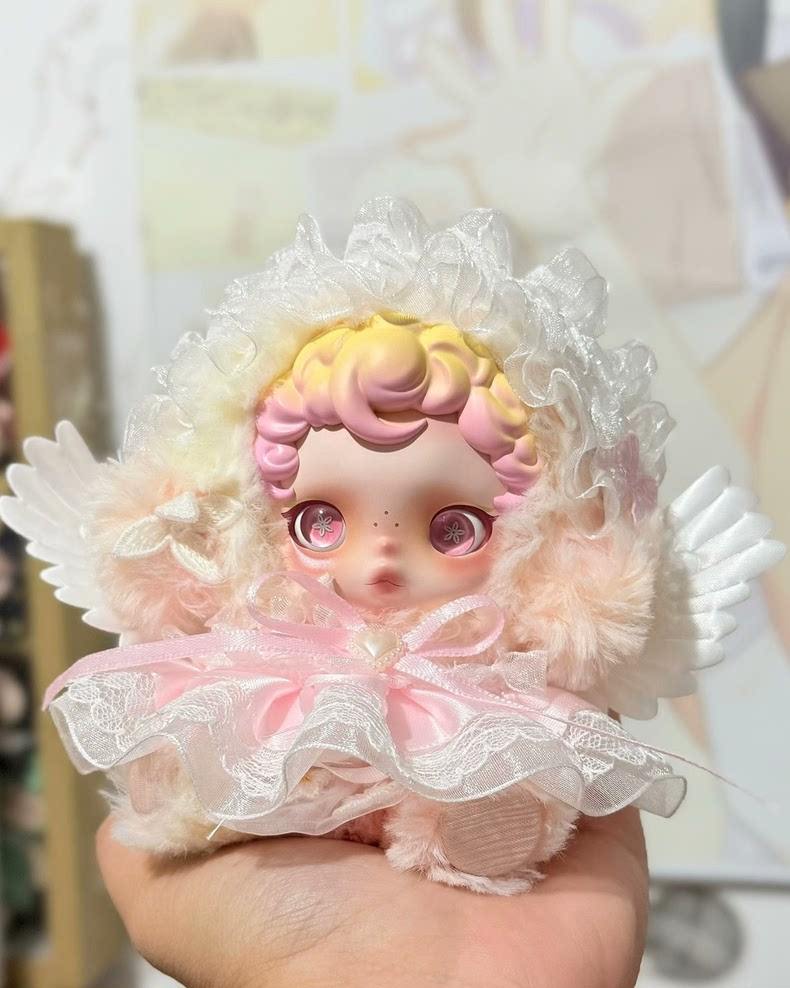 Whimsical Angelic Lace Outfit for Skullpanda – Plush Wings & Detachable Crown - Image 6