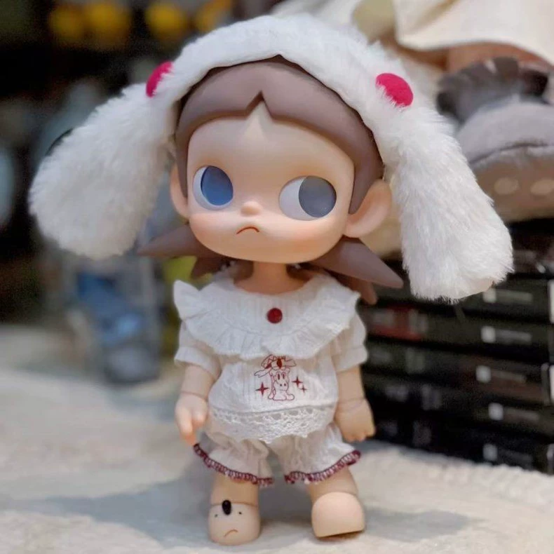 Charming White Lace OB22 BJD Outfit with Plush Rabbit Hat - Elegant & Playful Doll Clothes for Collectors - Image 1