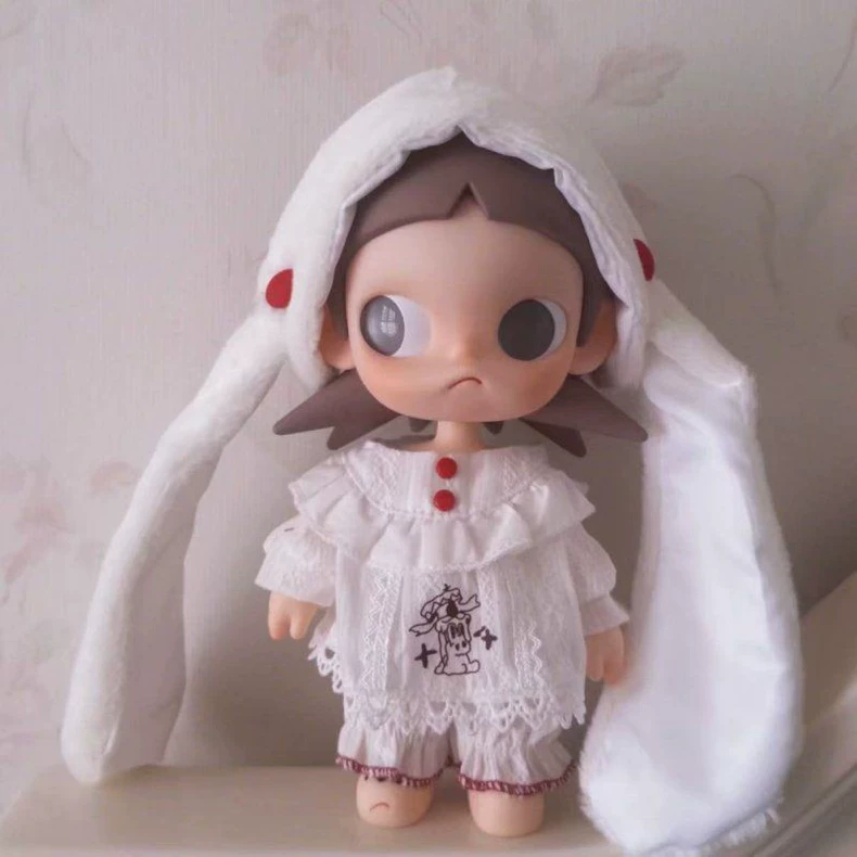 Charming White Lace OB22 BJD Outfit with Plush Rabbit Hat - Elegant & Playful Doll Clothes for Collectors - Image 2