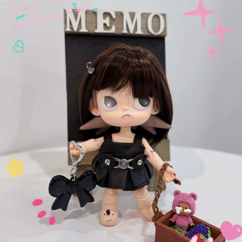 Handmade 1/8 Zsiga BJD Outfit - Black Leather Skirt with Silver Waistband & Whimsical Keychain for Doll Collectors - Image 1