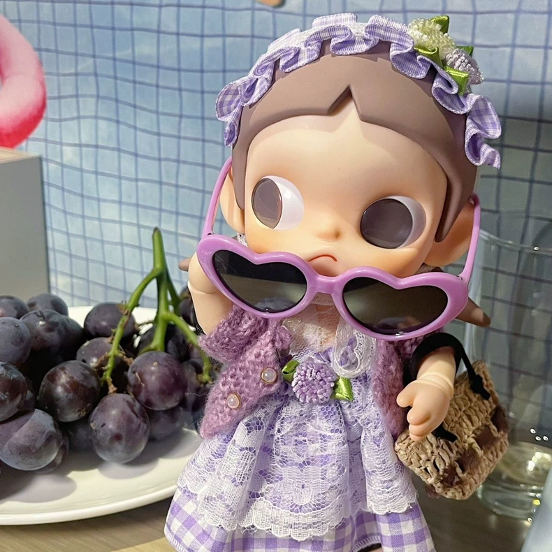Zsiga BJD 1/8 Purple Gingham Dress Set with Lace Headpiece & Knit Cardigan for Doll Collectors - Image 2