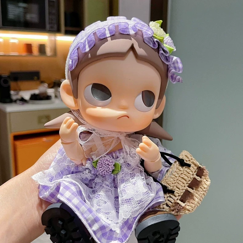 Zsiga BJD 1/8 Purple Gingham Dress Set with Lace Headpiece & Knit Cardigan for Doll Collectors - Image 6