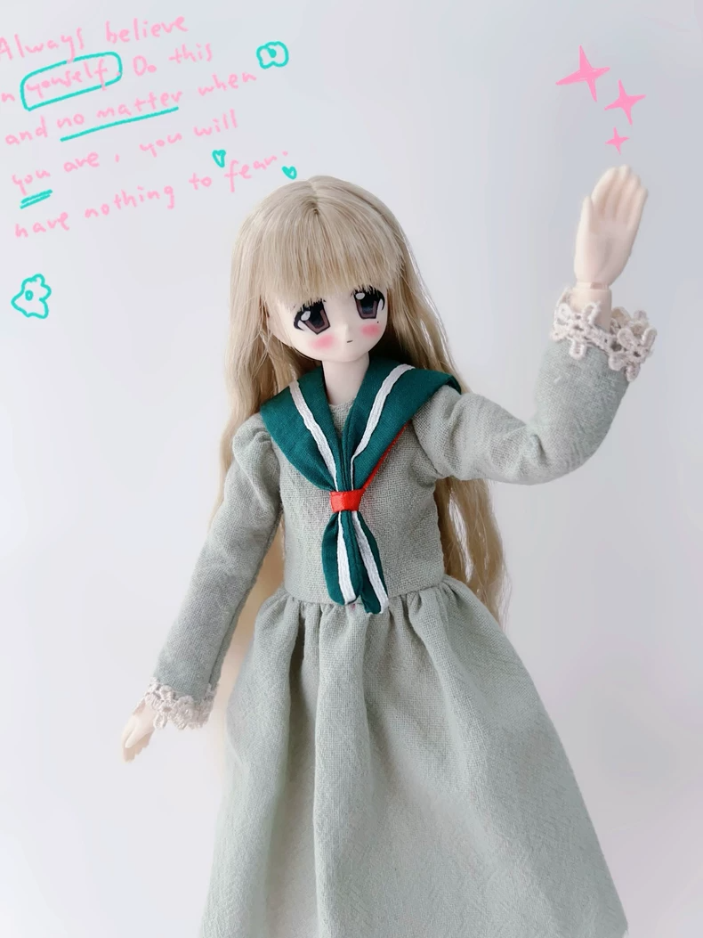 Pastel Green Sailor Dress & Skirt Set for Blythe Dolls OB22 OB24 - Premium Outfit w/ Hat & Bow - Image 2