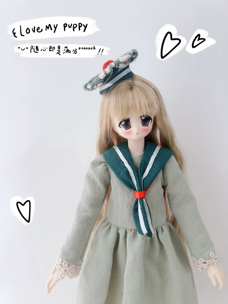 Pastel Green Sailor Dress & Skirt Set for Blythe Dolls OB22 OB24 - Premium Outfit w/ Hat & Bow - Image 3