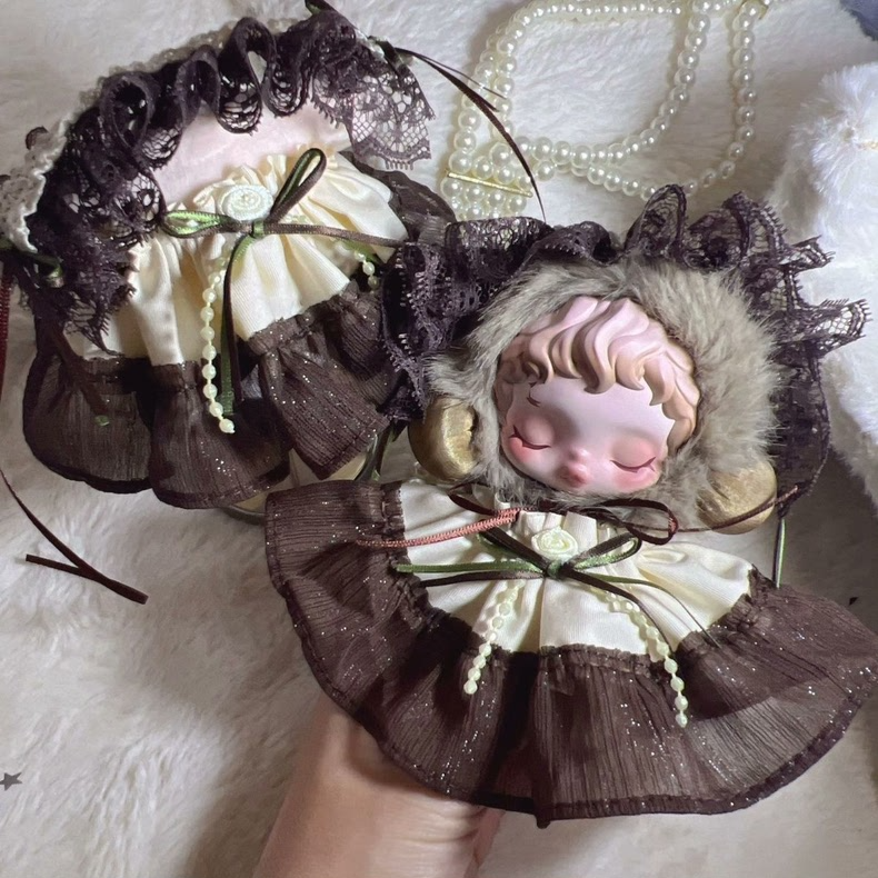 Whimsical Skullpanda Elegance Outfit – Lace & Plush Fantasy Doll Clothes for Collectors - Image 2
