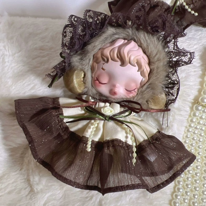 Whimsical Skullpanda Elegance Outfit – Lace & Plush Fantasy Doll Clothes for Collectors - Image 3