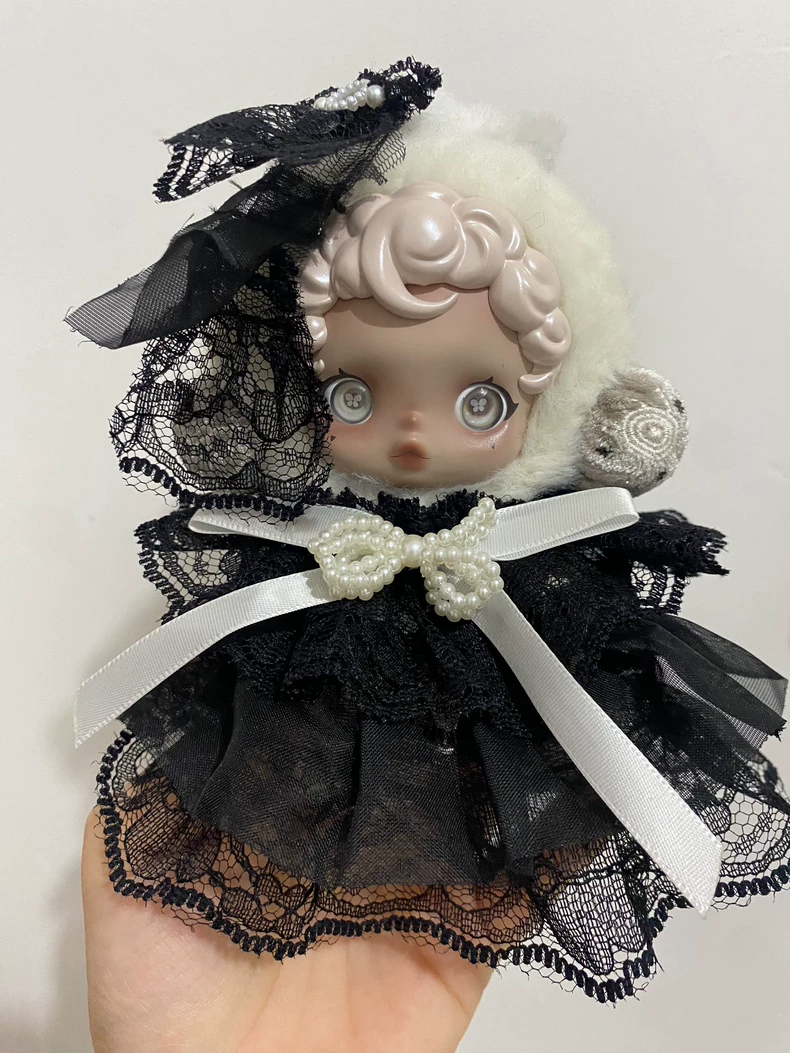 Gothic Elegance SkullPanda Outfit – Winter Symphony Lace Dress with Pearl Embellishment - Image 2