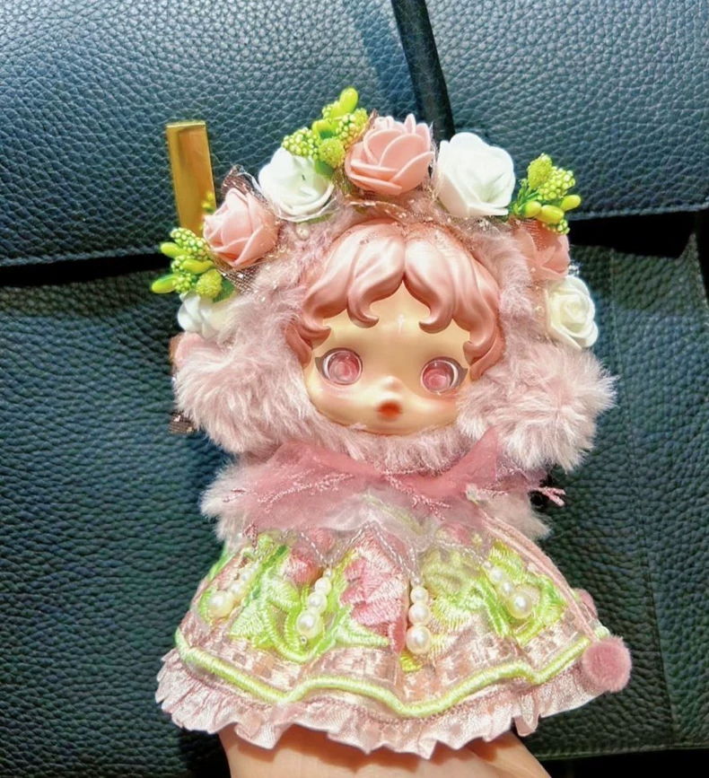 Whimsical Skullpanda Floral Outfit – Pastel Elegance with Detachable Flower Crown & Pearl Details - Image 1