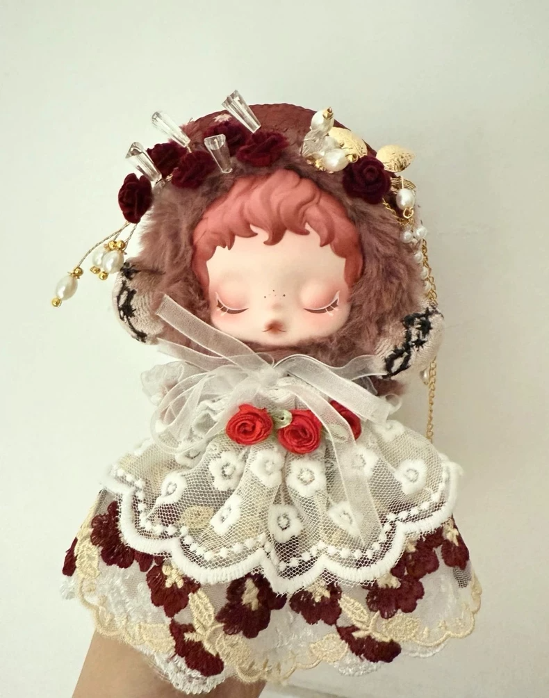 Exquisite Skullpanda Lace Dress & Ornate Headpiece – Elegant Floral Embroidery for Doll Collectors - Image 1