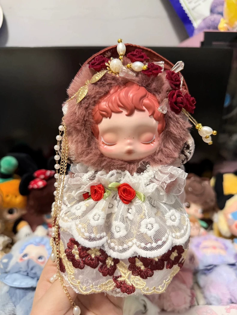 Exquisite Skullpanda Lace Dress & Ornate Headpiece – Elegant Floral Embroidery for Doll Collectors - Image 2