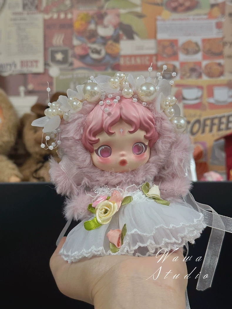 Enchanted Fairy-Tale Doll Outfit for Skullpanda – Floral Tulle Skirt & Faux Fur Hood - Image 1