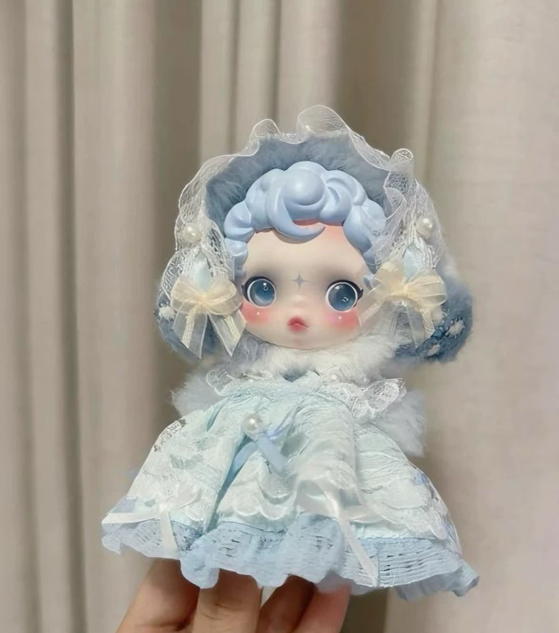 Skullpanda Doll Attire: Elegant Pastel Blue Lace Outfit for Fashion-Forward Collectible Artistic Expression - Image 1