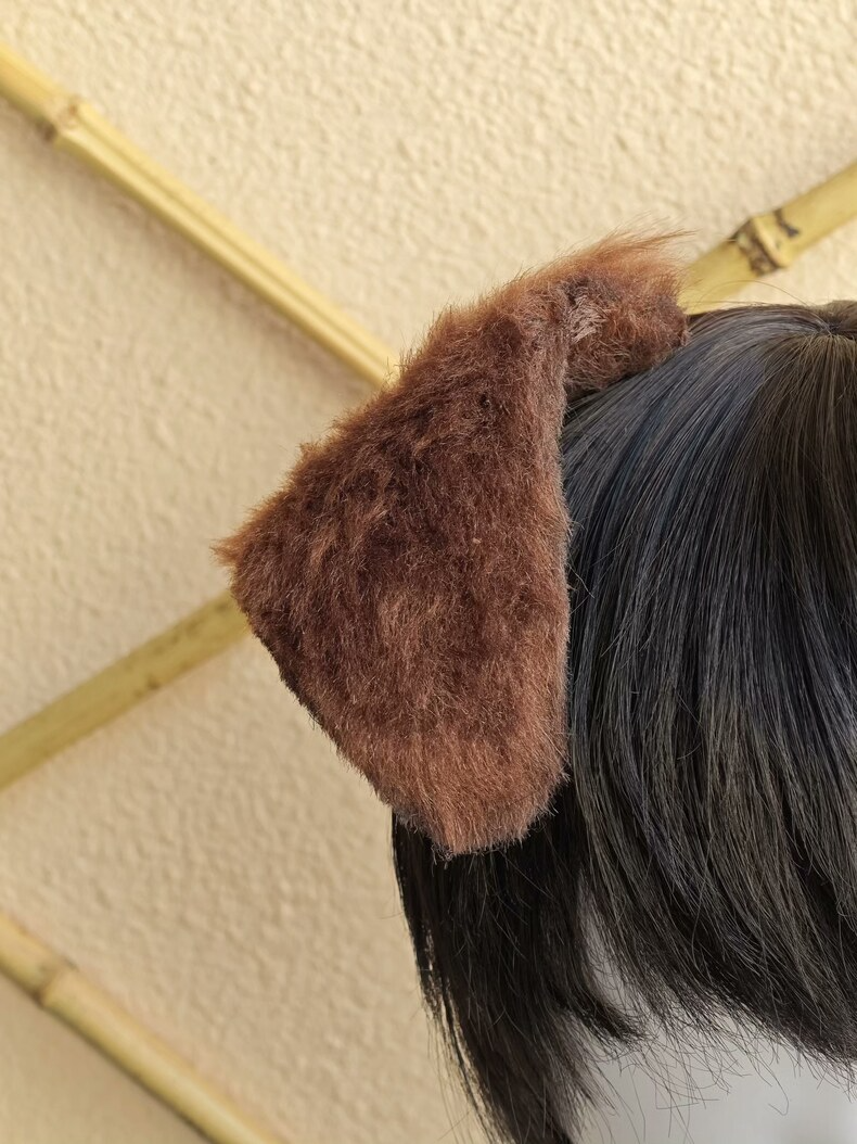 Handmade Plush Dog Ears Hair Clip – Beagle Brown Faux Fur - Image 1
