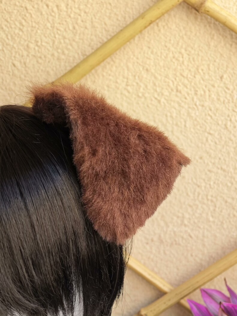 Handmade Plush Dog Ears Hair Clip – Beagle Brown Faux Fur - Image 2