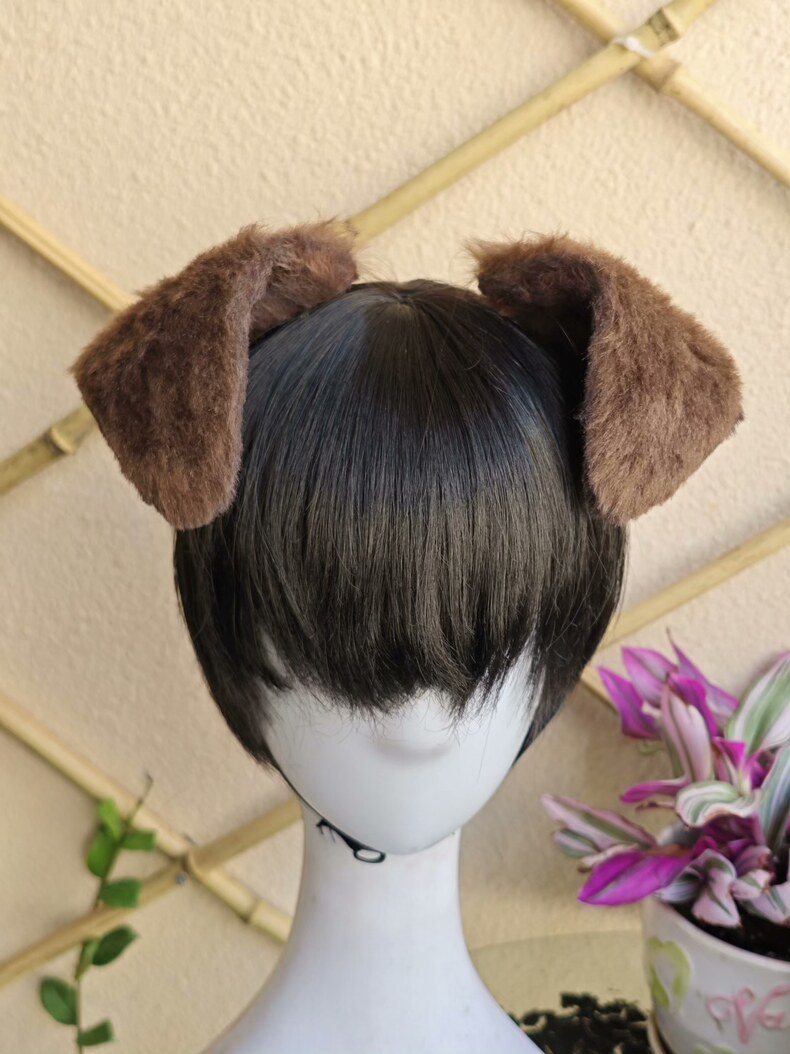 Handmade Plush Dog Ears Hair Clip – Beagle Brown Faux Fur - Image 3