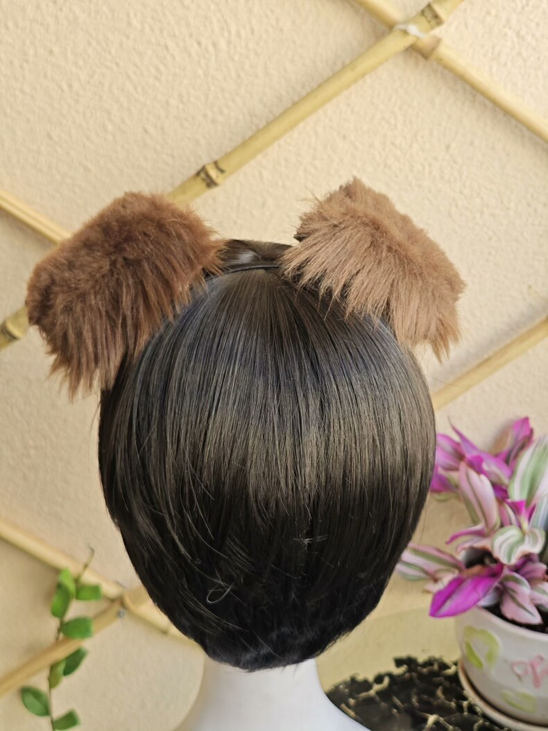 Handmade Plush Dog Ears Hair Clip – Beagle Brown Faux Fur - Image 5