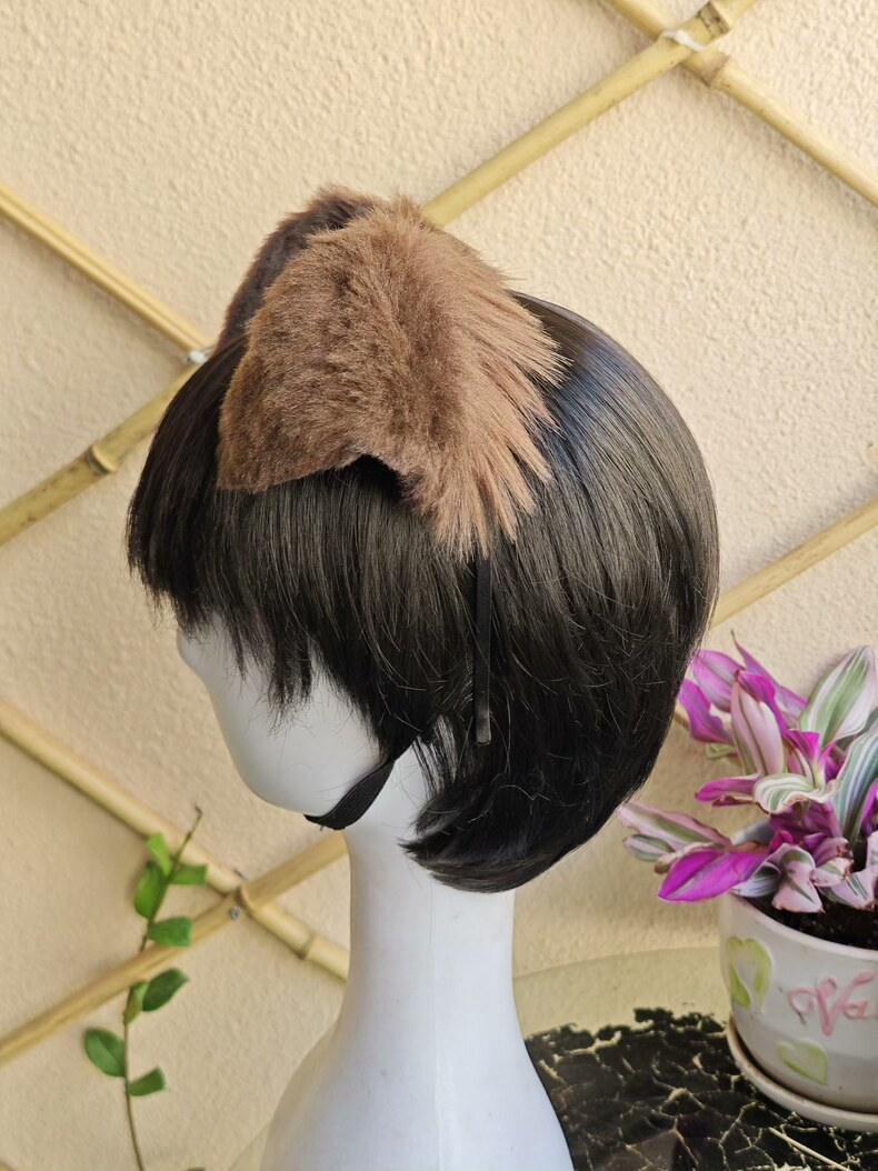 Handmade Plush Dog Ears Hair Clip – Beagle Brown Faux Fur - Image 6