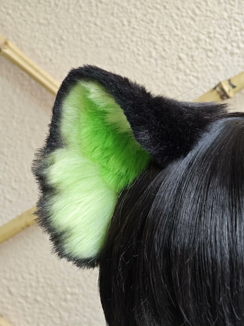 Handmade Luo Xiaohei Plush Cat Ears – Black & Green - Image 1
