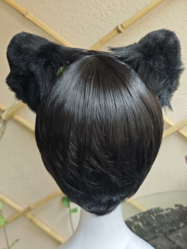 Handmade Luo Xiaohei Plush Cat Ears – Black & Green - Image 5