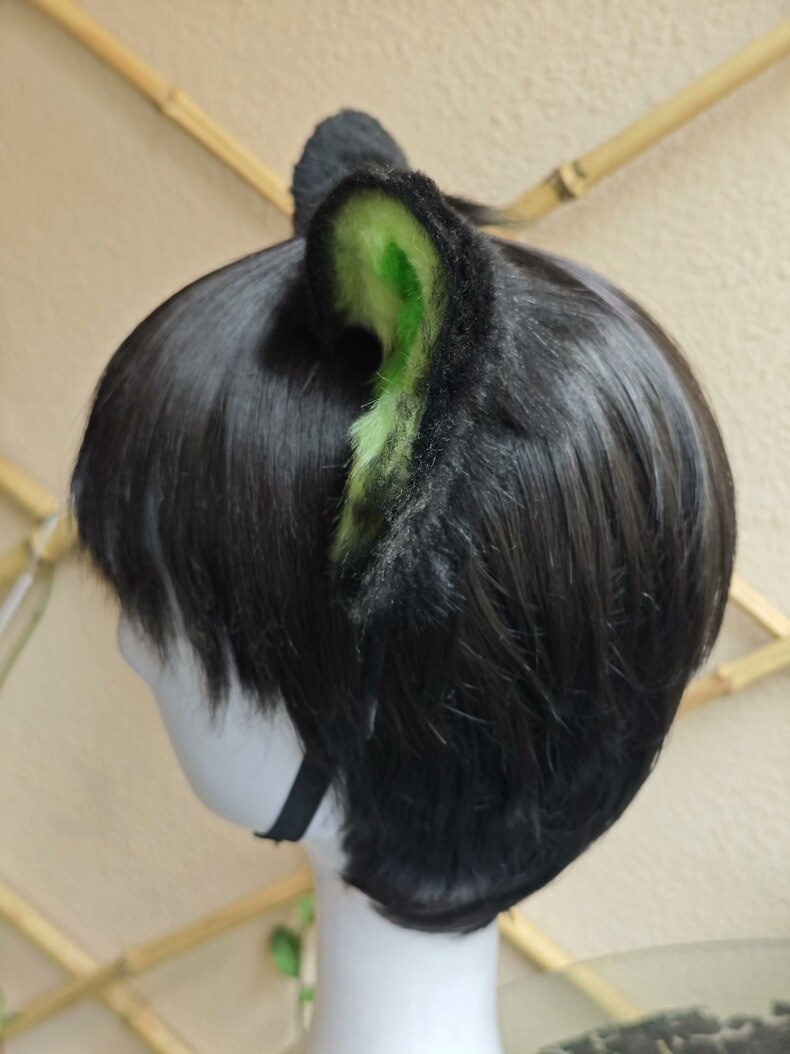 Handmade Luo Xiaohei Plush Cat Ears – Black & Green - Image 6