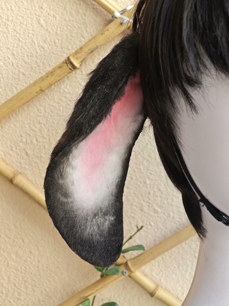 Handmade Black & White Gradient Lop Rabbit Ears - Image 1