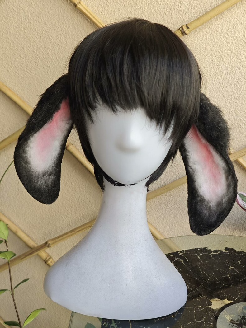 Handmade Black & White Gradient Lop Rabbit Ears - Image 3